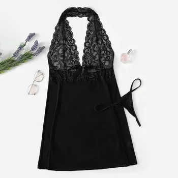 

Plus Size Sexy Lingerie Sleepwear Baby Doll Women Sexy V Neck Backless Halter Camisola Nightgowns Nightwear Summer Home Wear 3XL