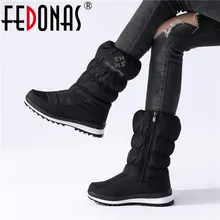 FEDONAS/теплые удобные женские зимние ботинки на плоской платформе; новые зимние женские ботинки до середины икры на молнии; Повседневная Базовая офисная обувь для женщин