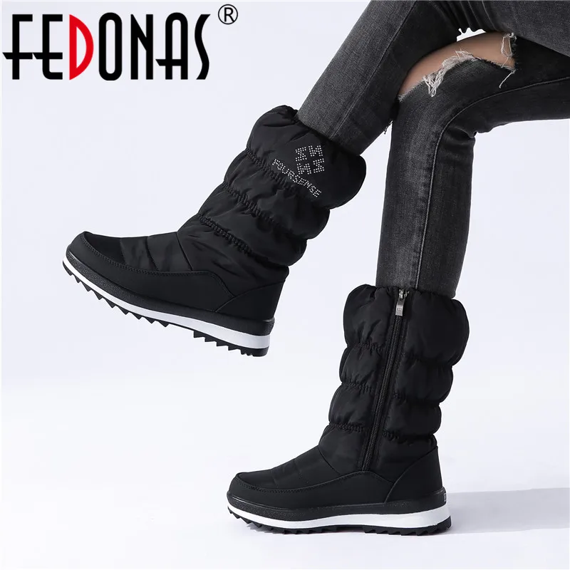 

FEDONAS Warm Comfortable Female Flats Platform Snow Boots Winter New Zipper Women Mid-Calf Boots Casual Office Basic Shoes Woman