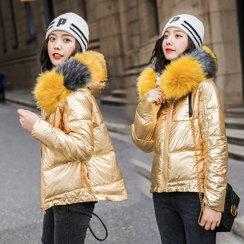 

2019 off Season Bright Surface down Jacket Women's Short Korean-style Double-sided Wear down Coat Fashion Genuine Fur Collar Coa