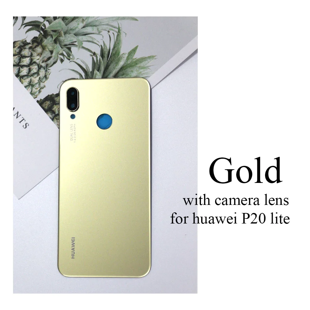 Заднее стекло для huawei P20 Lite запасная Задняя крышка батареи для huawei Nova 3E Корпус чехол с объективом камеры - Цвет: Gold with lens