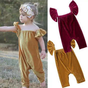 

Fashion Newborn Baby Girls Summer Clothes Off shoulder Fly Sleeve Velvet Romper Jumpsuit Outfit Princess Clothes Sunsuit 0-24M