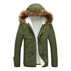 Мужское пальто с капюшоном и меховым воротником, теплая зимняя куртка, осенняя Повседневная парка на молнии, хлопковая верхняя одежда с