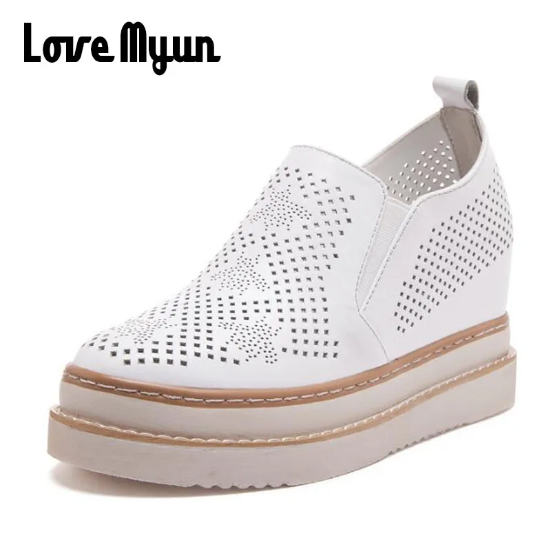 

New Arrival Women Creepers Casual Breathable Flat Platform Shoes Woman Summer Casual Genuine Leather Thick Sole Shoes LL-21