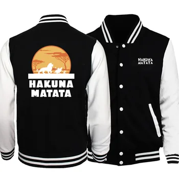 

Fashion Hakuna Matata Print Baseball Jackets 2020 Man Brand Loose Casual Uniform Coats Sportswear Male Stand Collar Button Coats
