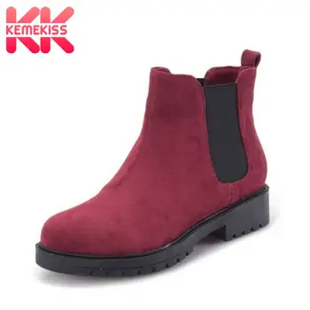 

KemeKiss Ankle Boots For Women Autumn Winter Elastic Band Flats Shoes Women Office Ladies Warm Fur Short Boots Size 34-43