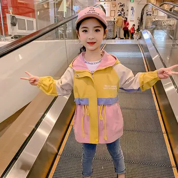 

Girls Zipper Jackets Outwear For Spring Autumn Girl Kids Hooded Coats Teen Windbreaker Clothing Children Casual Cute Outerwear