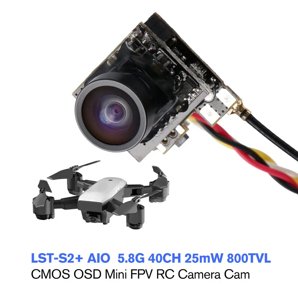 LST-S2+ AIO 800TVL CMOS Мини FPV камера RC части игрушки аксессуары с OSD 5,8G 40CH 25mW штыревая антенна для радиоуправляемого гоночного дрона