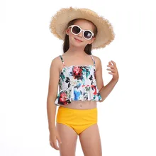 Купальный костюм для девочек; Новинка; летняя пляжная одежда с принтом; комплект из двух предметов; купальный костюм; пляжная одежда для малышей;#1220