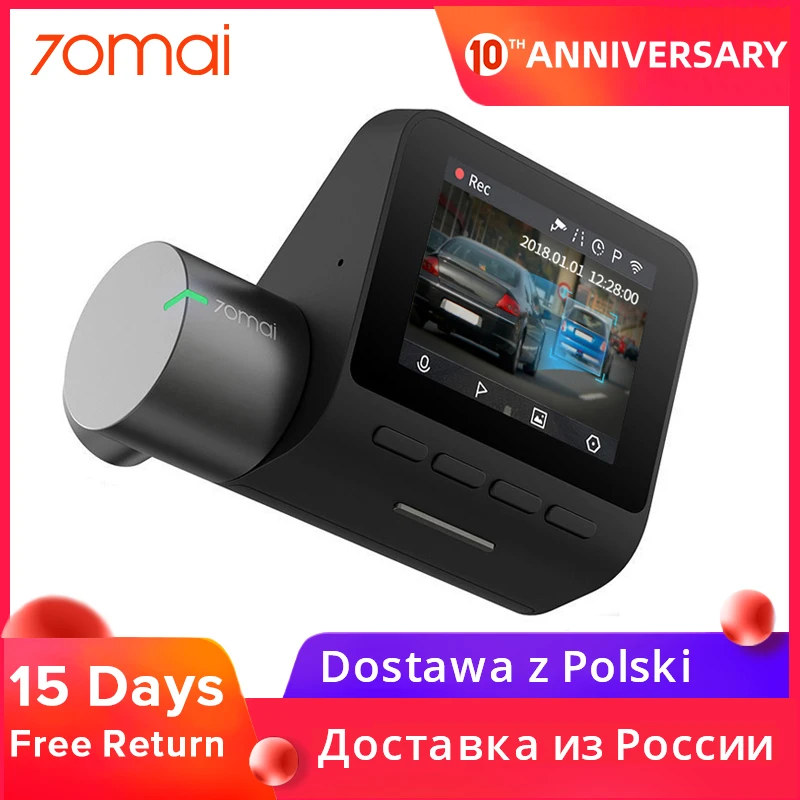  Xiaomi 70mai Dash Cam Pro, Разрешение 2592x1944, Обзор 140°, F/1.8, доп. модулей GPS активирует ADAS, поддержка WDR, Режим парковки 