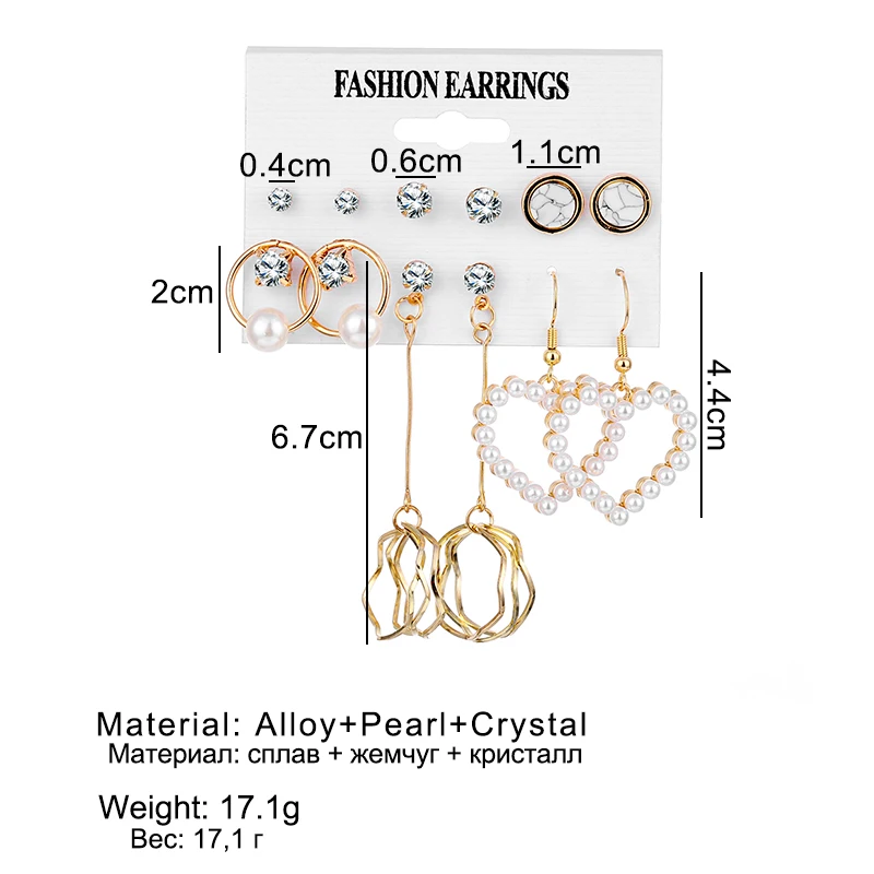 FNIO Women's Earrings Set Pearl Earrings For Women Bohemian Fashion Jewelry 2020 Geometric Crystal Heart Stud Earrings