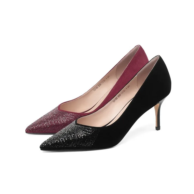 

Early Spring Elegant Casual Fashion Trend Sheep Split Leather Tendon Outsole Pointed Stiletto Low-Cut WOMEN'S Thin Shoes