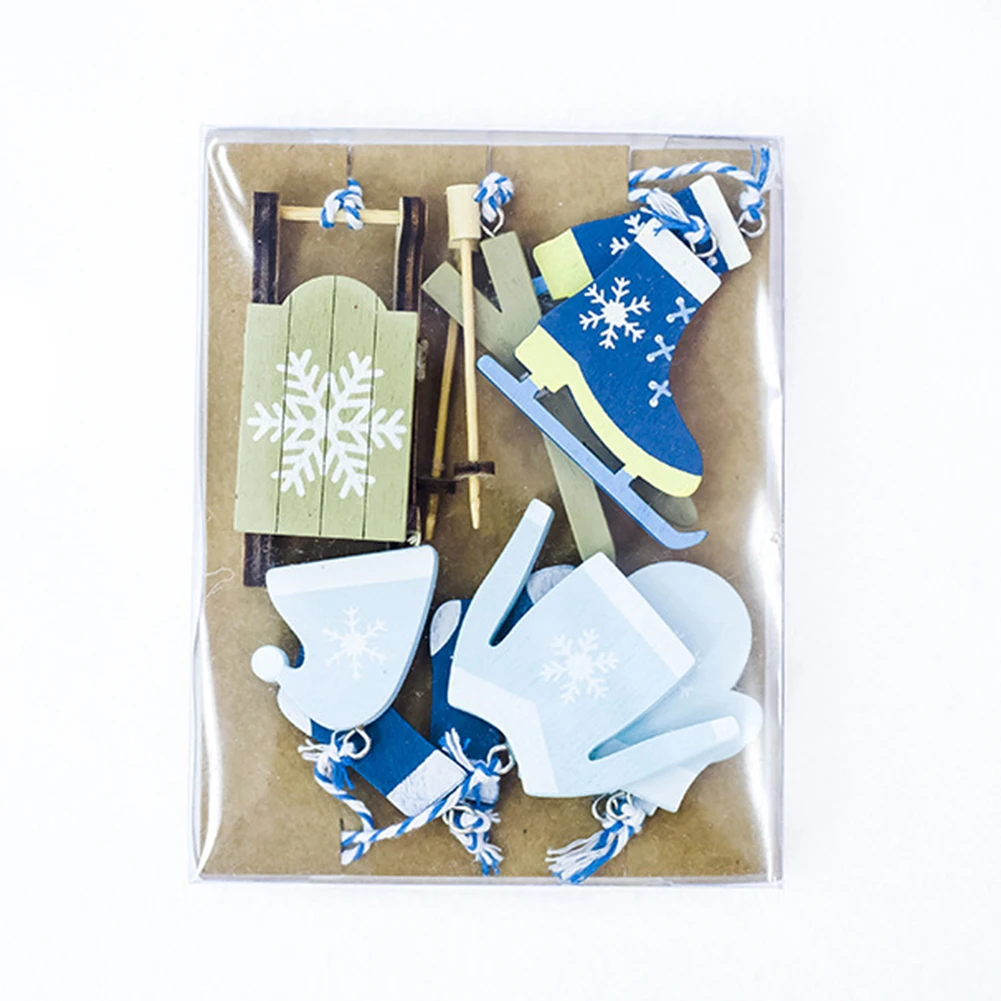 

6pcs/set Ornaments Hanging DIY Gloves Christmas Pendant Ski Suit Boots Wooden Bedroom Kids Cute Sled Festival Decoration Gift