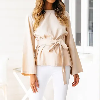 

women's blouse Fashion Long Sleeve tops and blouses Solid Bandage Shirts Office Lady elegant blouses for women tunic ropa mujer