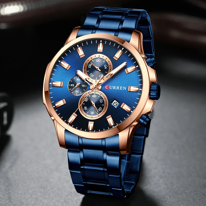 Curren Мужские часы большие спортивные мужские часы мужские военные кварцевые спортивные наручные часы Мужские часы лучший бренд класса люкс Синий хронограф