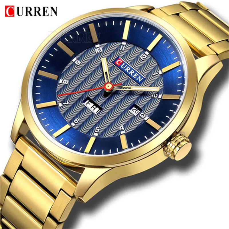 CURREN 8316 новые мужские модные брендовые часы на стальном браслете с неделю