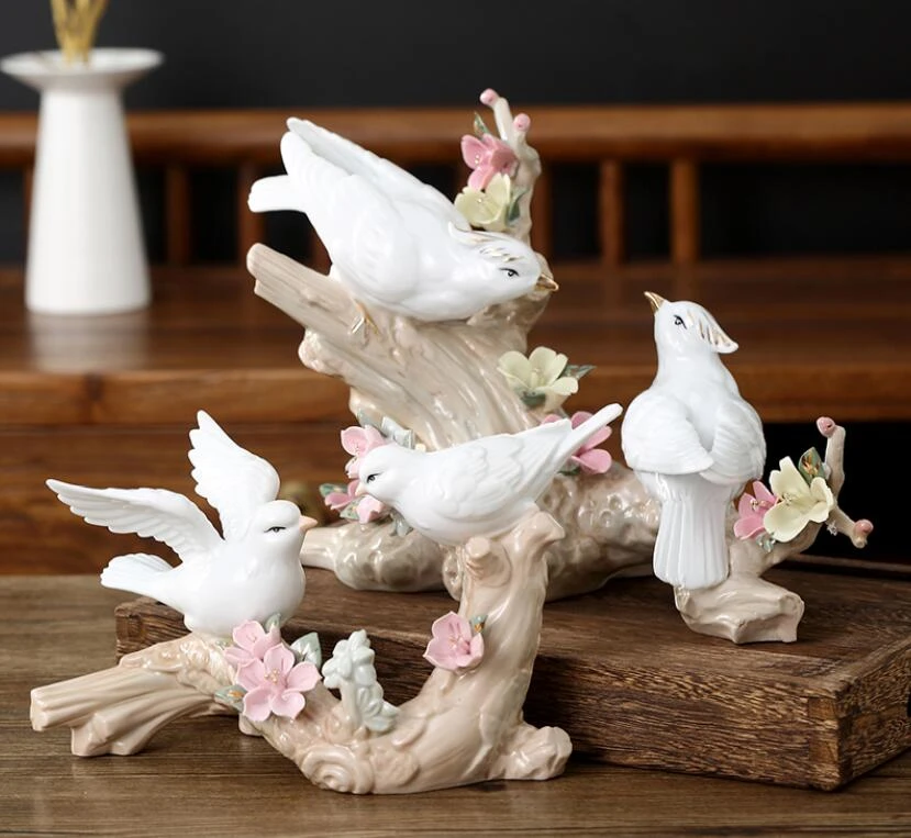 adornos decorativos para el hogar ramas de palomas blancas pajaros pequenos decoracion creativa de ceramica de alta temperatura un par