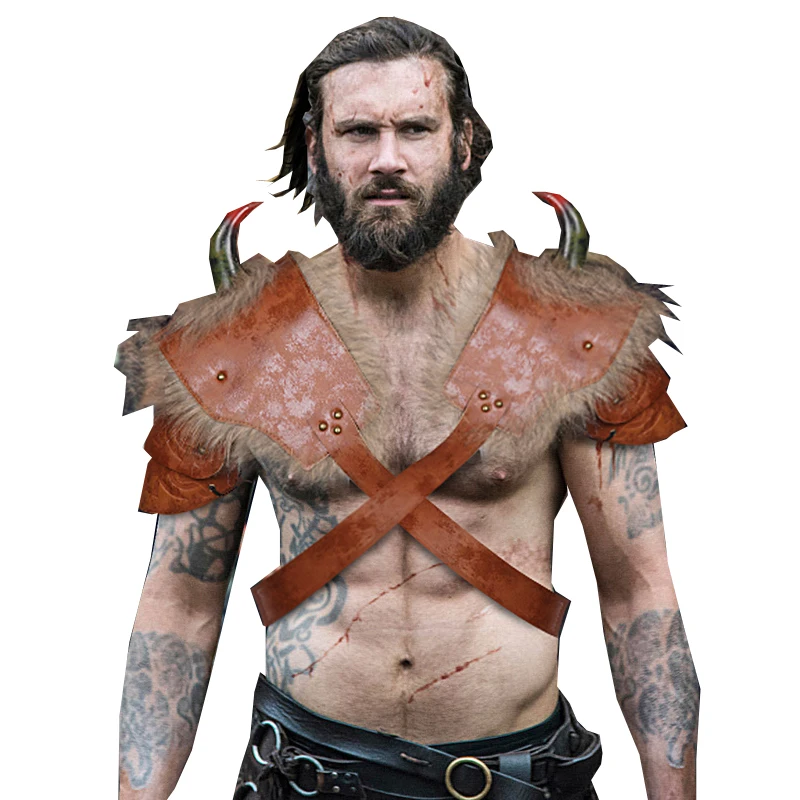 

HaleyChan Halloween Carnival PU Leather Adult Men's Medieval Viking Armor Shoulder Armor Cosplay Viking Warrior Pauldrons