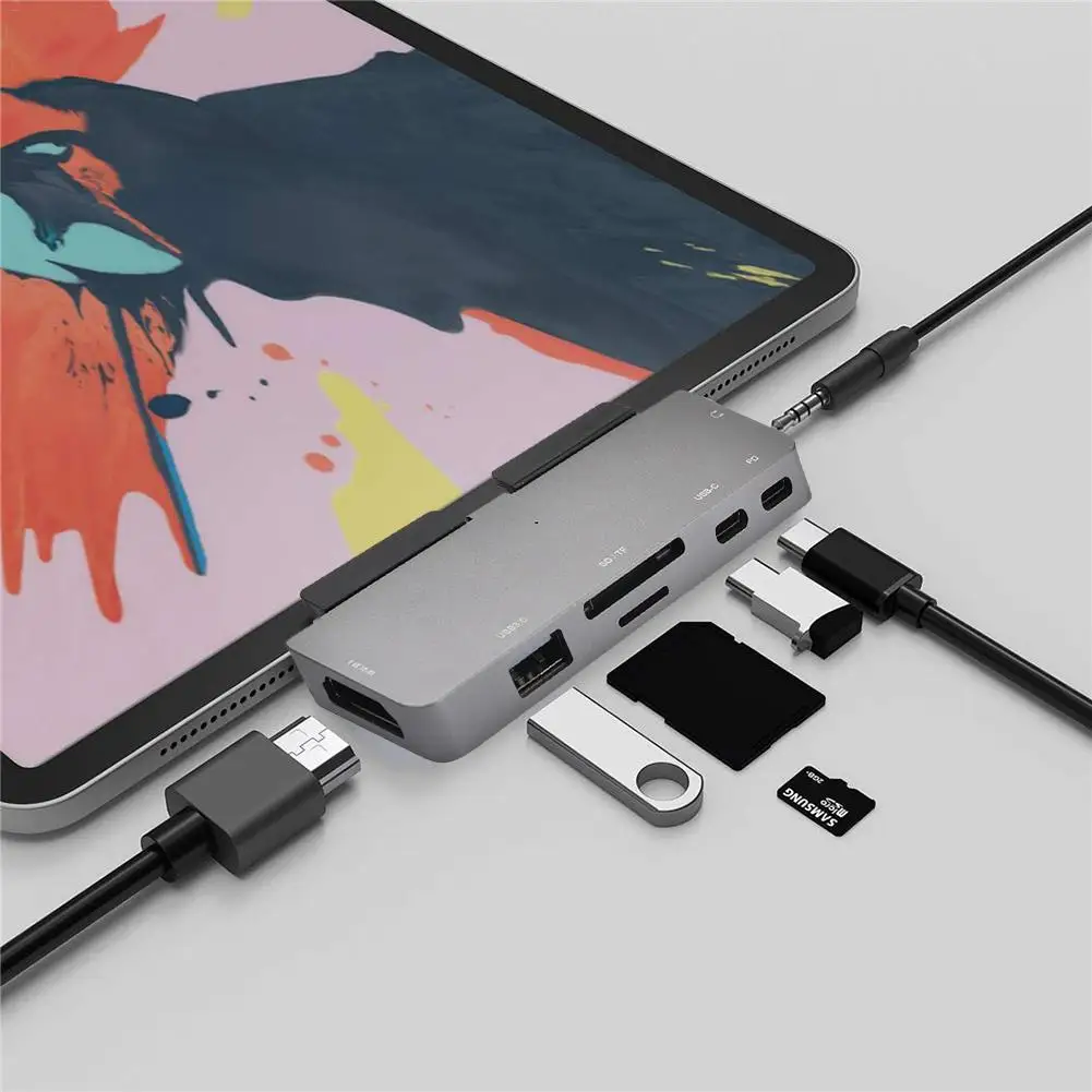 USB C концентратор 7 в 1 USB C адаптер USB 3,0 TF кард-ридер USB C Универсальная док-станция для ноутбука или смартфона
