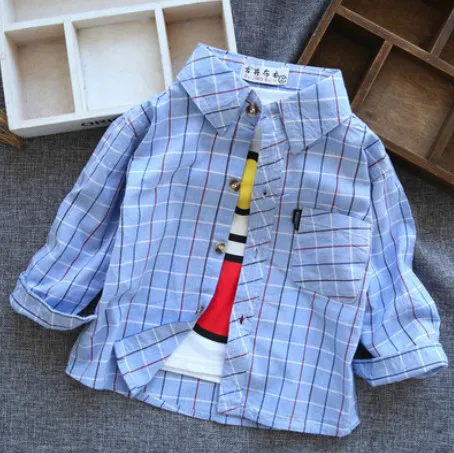 Лидер продаж, Детские рубашки для маленьких мальчиков на весну-осень, модная одежда клетчатые хлопковые топы с длинными рукавами, Детская рубашка с отложным воротником - Цвет: Only shirt
