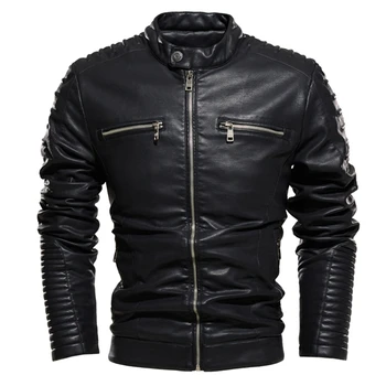 

Autuspin Mens Cool Fashion Slim PU Overcoats Winter Warm Fleece Jackets 2020 Male Classics Zipper Moto Biker Windbreaker Jacket