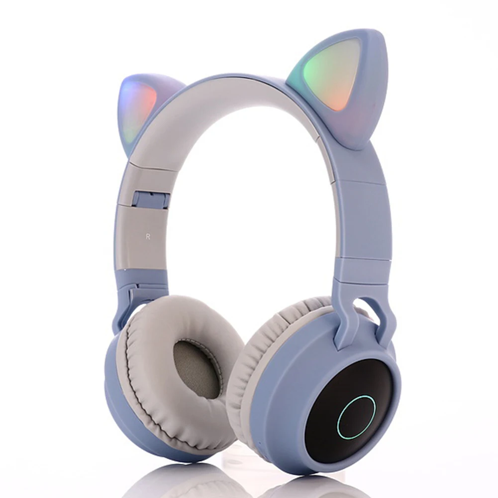 Grey With Blue Мода для девочек, 7 цветов, сменный USB Перезаряжаемый смартфон, милые беспроводные наушники, светодиодный, светящиеся, кошачьи ушки, музыка для детей, Bluetooth 5,0 - Цвет: Grey With Blue