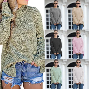 

Olomm2020 Popular Knitwear Half High Collar Split Long Sleeve Pullover Sweater Feminine Commuting Street Fashion Pullover Simple