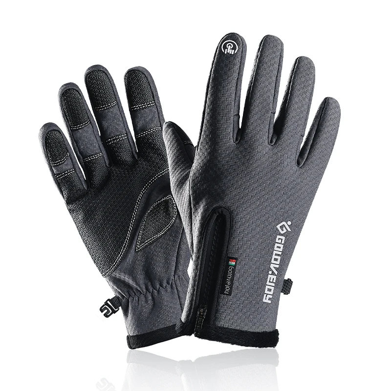 Зимние теплые лыжные спортивные мужские перчатки для верховой езды с сенсорным экраном Женские ветрозащитные водонепроницаемые износостойкие Нескользящие тканые перчатки - Цвет: style-1-gray