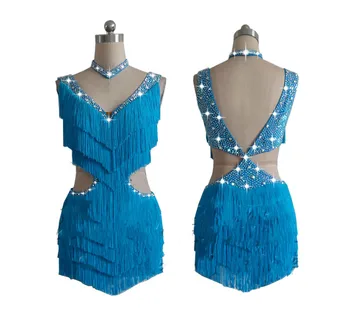 

Sexy Women Latin Dance Dress Sparkly Rhinestone Fringes Salsa Skirt Lady Ballroom Competition Dresses Female Stage Dance Costume