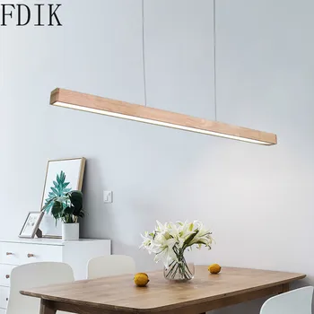 

Nordic Solid Wood Led Hanging Lights Modern 120cm Strip Pendant Lamp for Home Living Room Fixtures Restaurant Vintage Luminaries