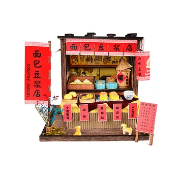 

Miniature Wooden Dollhouse With Furniture LED Light Kits DIY Chinese Restaurant Building Model Puzzle Toy Creative Festival Gift