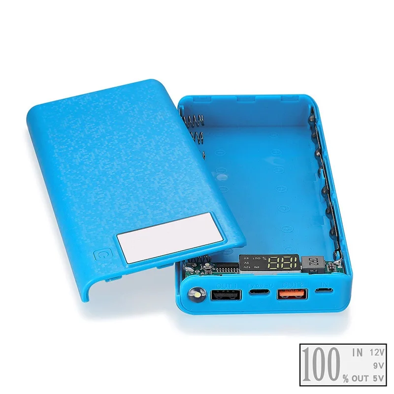 3.0USB Банк питания зарядное устройство чехол DIY упаковка 8X18650 батарея Чехол для мобильного телефона с факелом - Цвет: blue