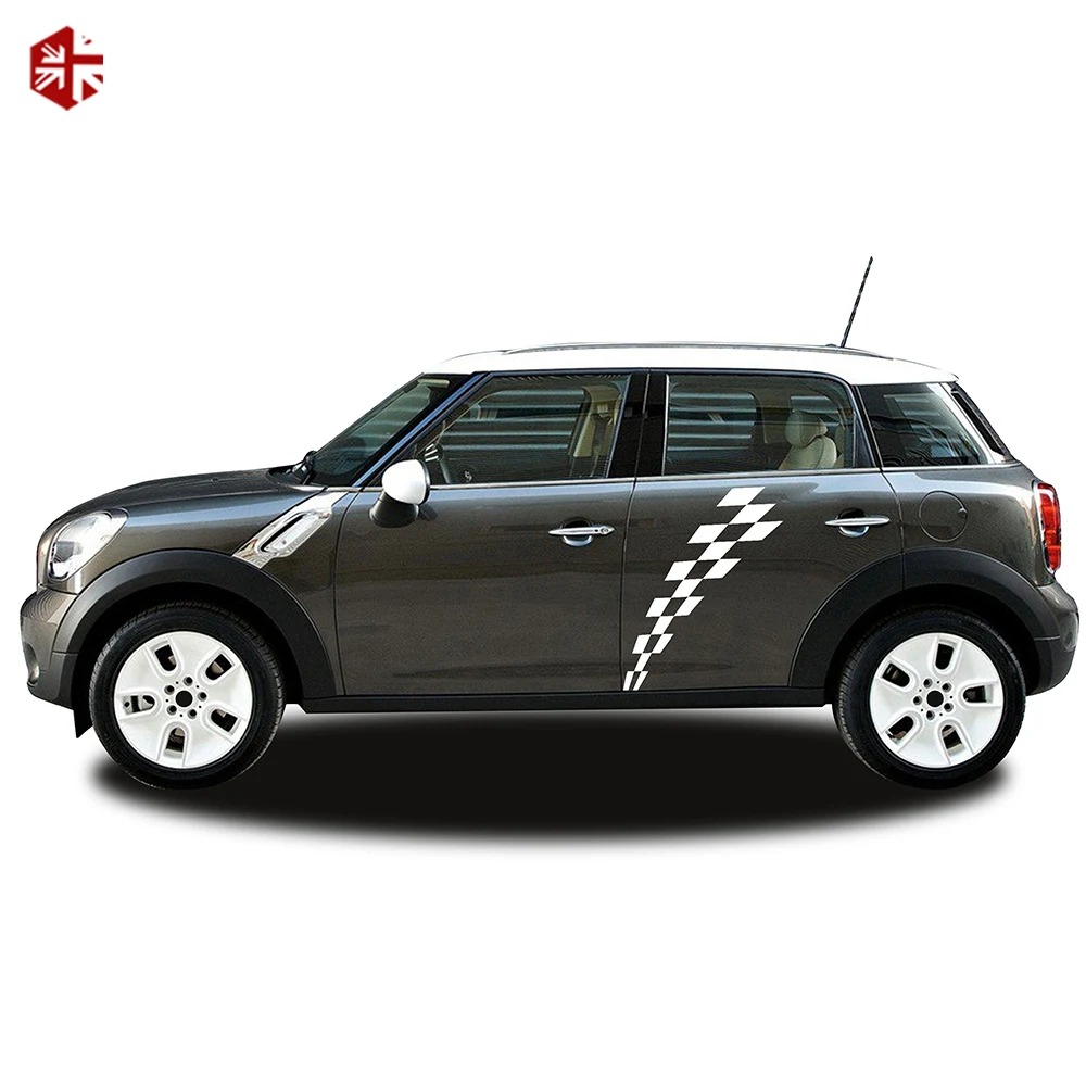 2 Pcs Checkered Flag Styling Door Side Stripes Sticker Body Decal For MINI Cooper S Countryman R60 One JCW ALL4 Accessories