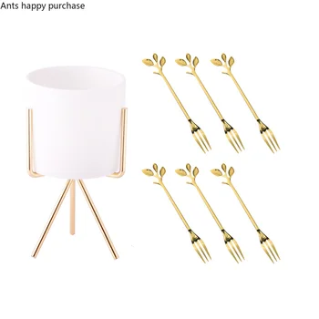 

Nordic Fruit Fork Suit Cherry Blossoms Spoon Household Tableware Ceramic Jar Stainless Steel Leaves Spoon Fork Home Storage