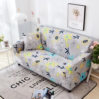

Elastic Corner Sofa Cover for Living Room Grey Spring Floral Single Love Seater Armchair L Shape Stretch Sectional Couch Cover