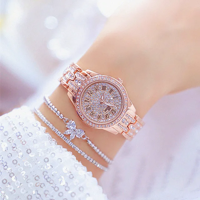 

Rose gold Women Bracelet Watches Stainless Rhinestone Crystal Ladies Quartz Watch Women Dress Clock Dropshiping montre femme
