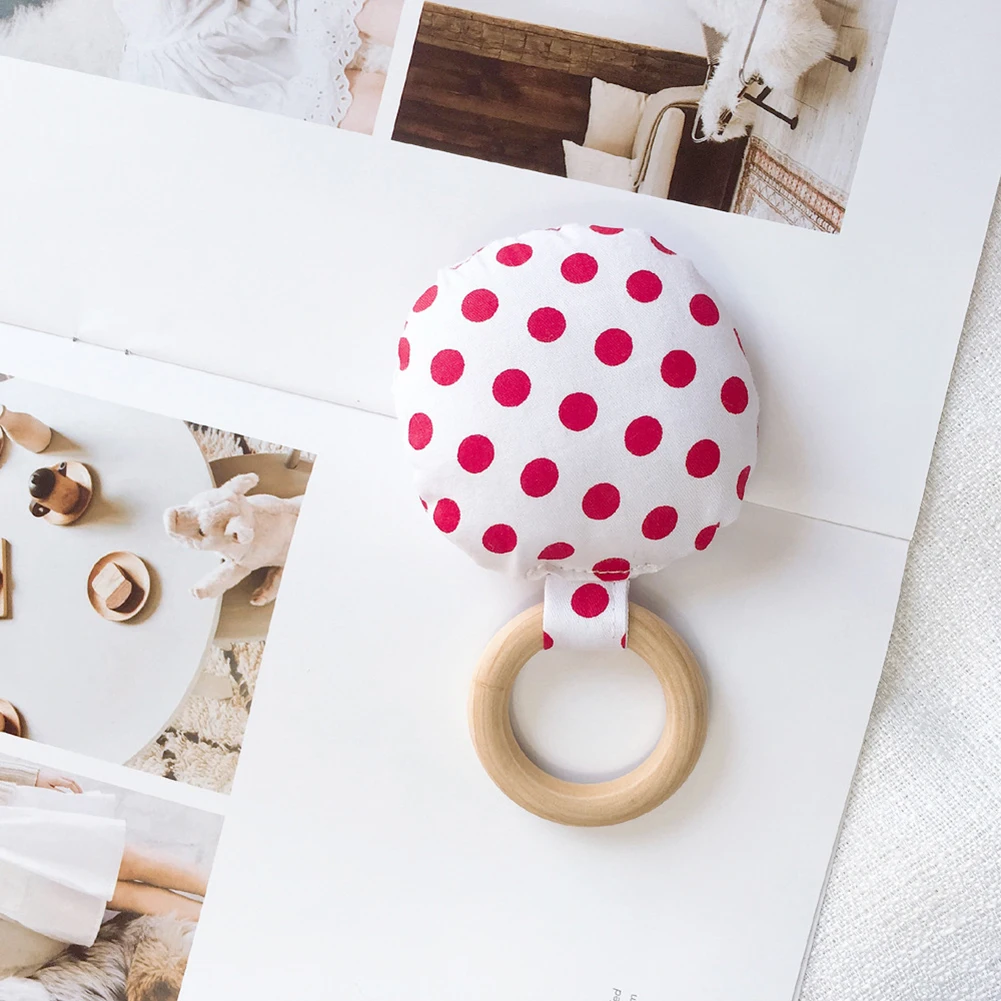 Striped Dot Wooden Ring Baby Round Teether Teething Toy Safe Chew Shower Gift New