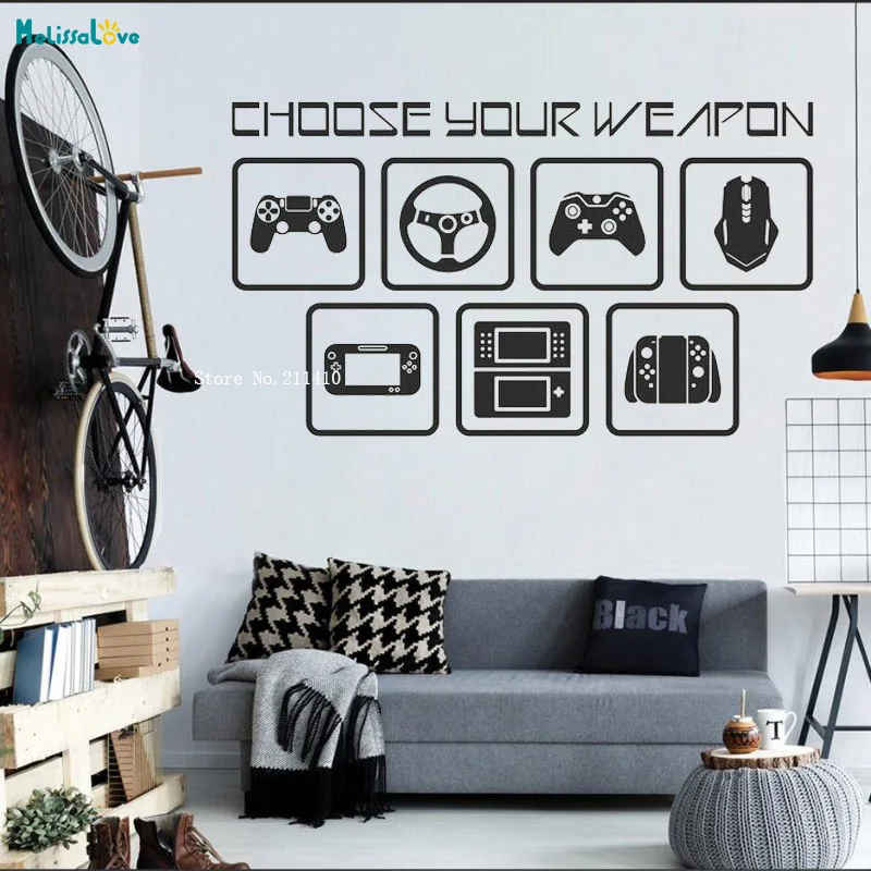 

Choose Your Weapon Wall Decal Gamer Room Home Decor Video Computer Geek Gifts Removable Home Decor YT3262