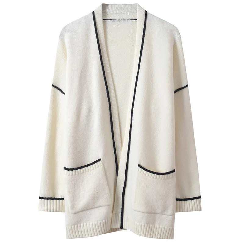 

Women Cardigans Plus Size Pockets Cardigans Runway Design Maxi White Loose Shrug Knitted Top Outwear Office Lady Autumn Winter