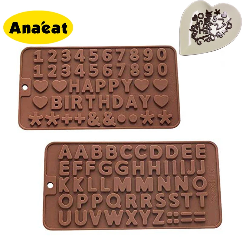 

ANAEAT 2pcs silicone chocolate mold letter + number fondant molds cookies bakeware toolscake decorating tools