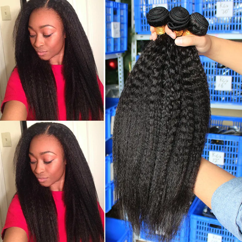 En Ligne Crépus cheveux raides brésiliens vierge cheveux armure paquets grossiers Yaki 100% cheveux humains paquets 3 Dolago cheveux produits Extensions
