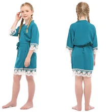 Милый хлопковый кружевной халат для девочек, для свадебной вечеринки, одежда для сна с цветочным рисунком для девочек, летний халат в стиле кимоно, Детская Пижама