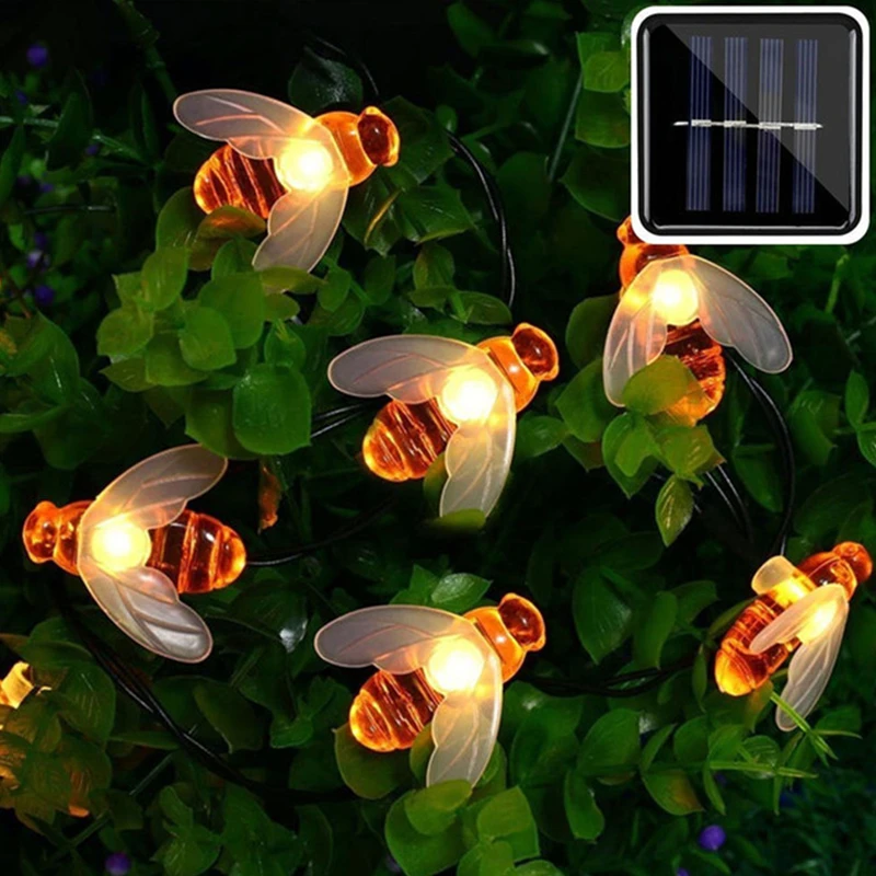 Solar Powered Cute Honey Bee Led String Fairy Light 20leds 50leds Bee Outdoor Garden Fence Patio Christmas Garland Lights_voghion.com