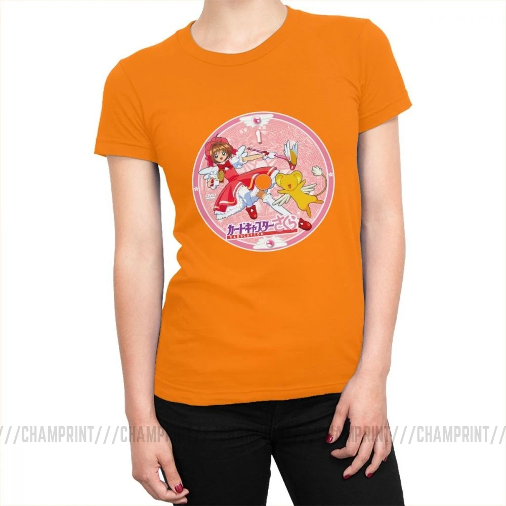 Женские футболки с героями мультфильма Kinomoto Sakura Kawaii, хлопковая футболка, новинка, графическая одежда для женщин - Цвет: Оранжевый