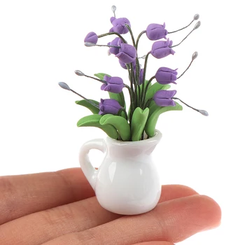 

1/12 Scale Mini Dollhouse Artificial Green Fake Plant Flower In Pot Fairy Garden Doll Houses Toy Dollhouse Miniatures