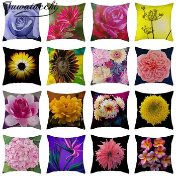 

Fuwatacchi HD Flowers Printed Pillow Covers Rose Cushion Covers for Home Sofa Decorative Throw Pillow Case Linen Pillow Cover