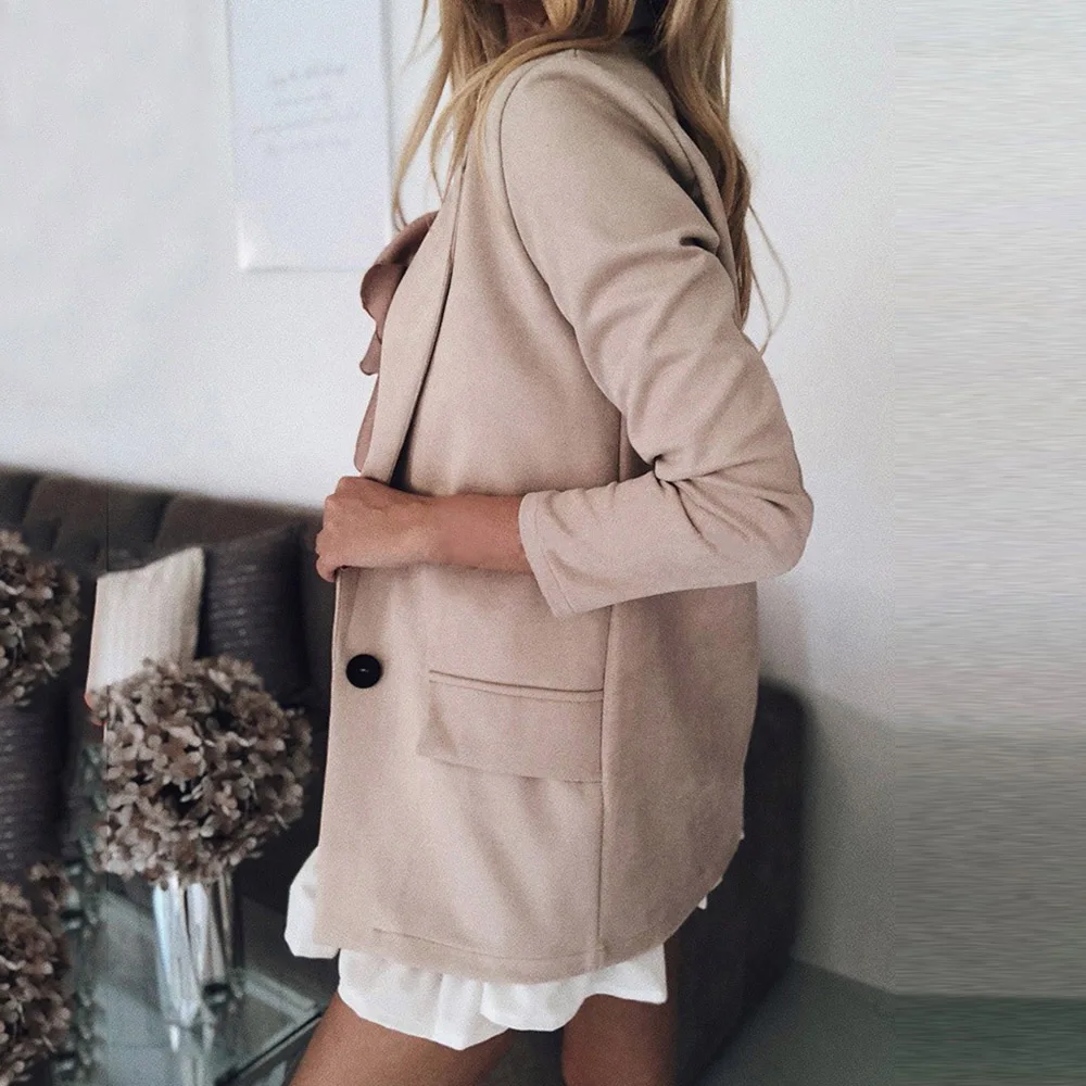 OEAK Casual Blazer Women Basic Notched Collar Solid Blazer Pockets Chic Tops Office Ladies Button Suit Jackets Plus Size OEAK Casual Blazer Women Basic Notched Collar Solid Blazer Pockets Chic Tops Office Ladies Button Suit Jackets Plus Size