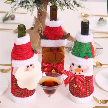 

New Year Wine Bottle Cover Christmas Wine Bottle Bags Elk Snowman Bottle Sweater Wine Bottle Dress Covers Dinner Table Decors