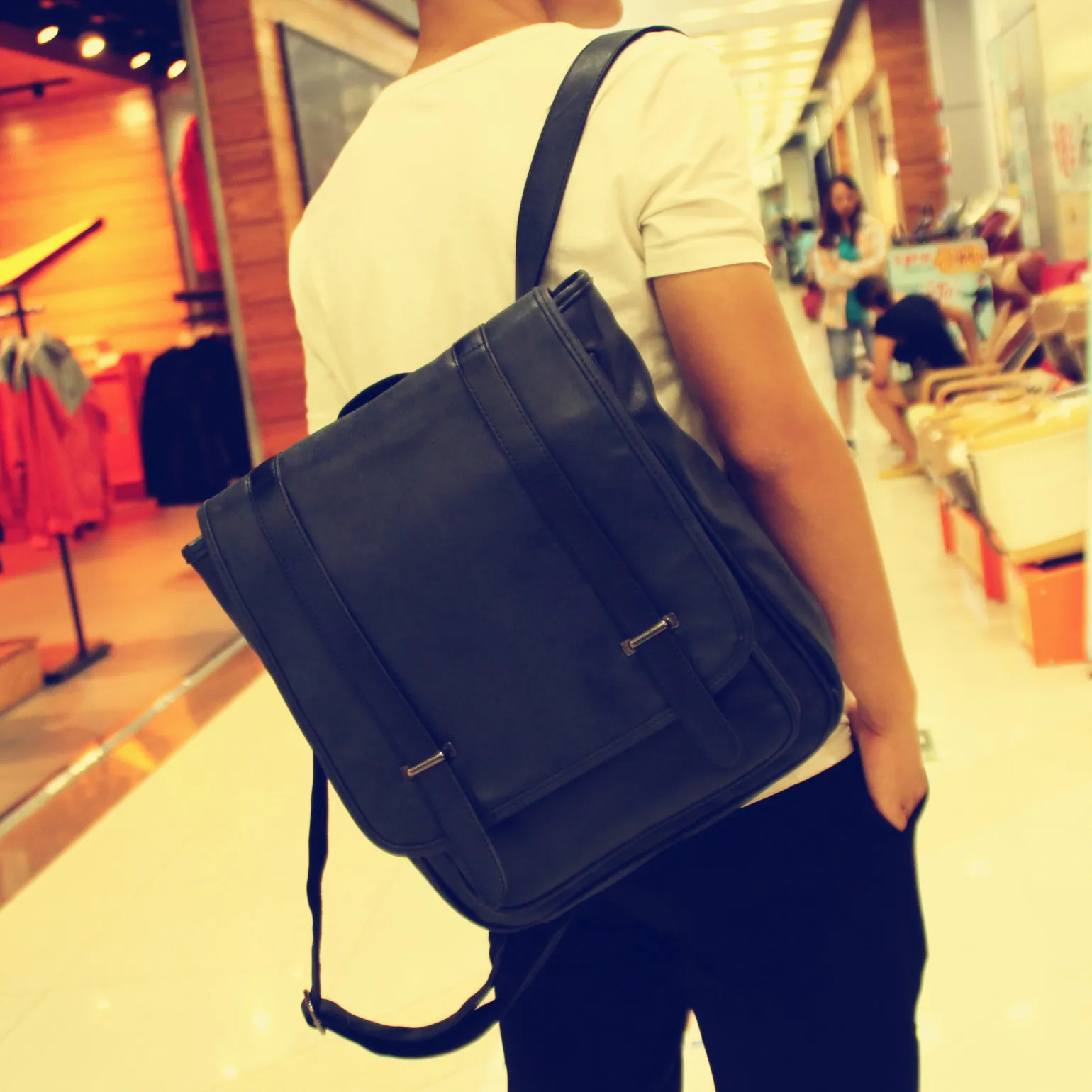 

2015 New Style Fashion Man Japanese-style Backpack Nubuck Leather Black And White with Pattern Hide Substance Versatile Computer