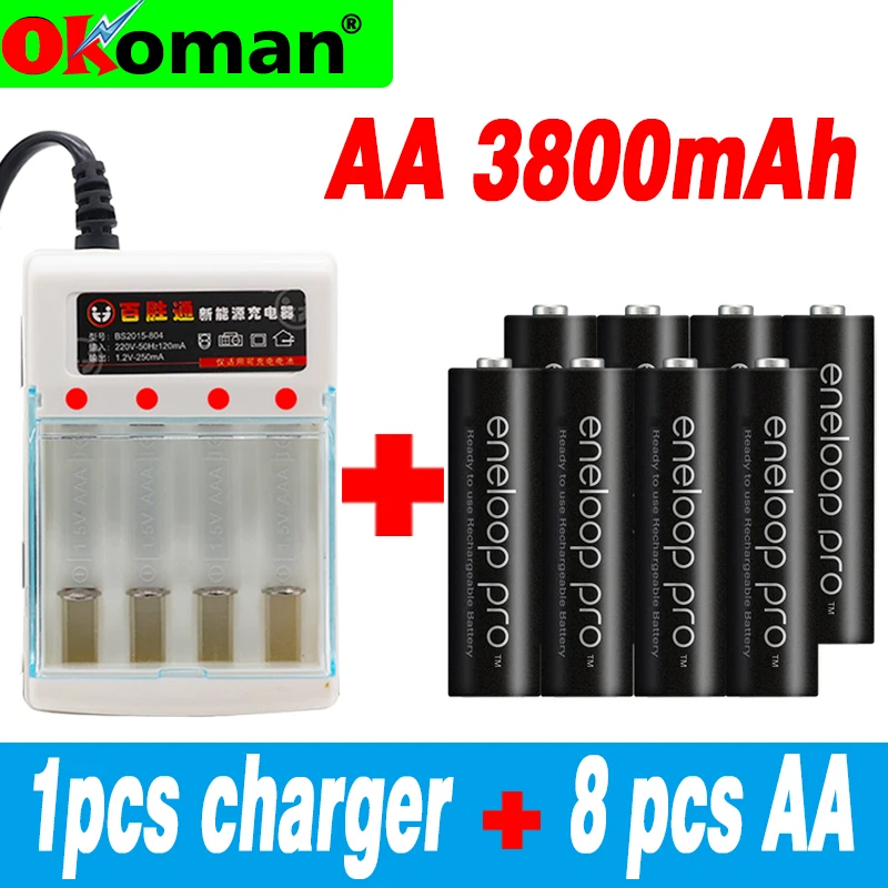Золотой 8 шт. Panasonic Eneloop Оригинальная батарея Pro AA 3800mAh 1,2 V Ni-MH камера игрушка-фонарик перезаряжаемые батареи с зарядным устройством - Цвет: Золотой